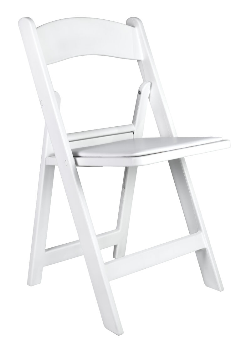 Folding Chair, White Padded Resin
